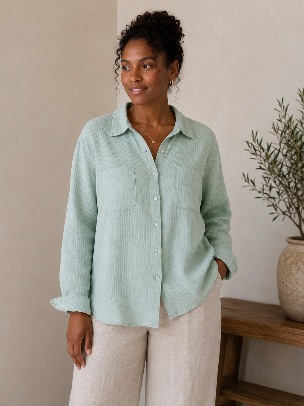 Sejour Aqua Green Cotton Blouse 18W